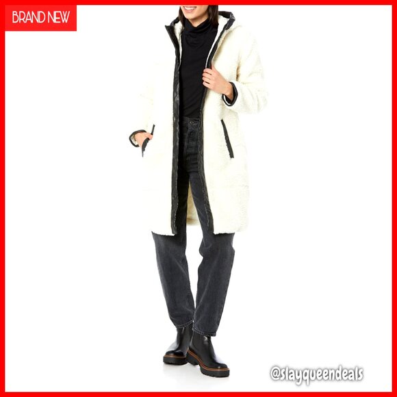 Quilted Sherpa Parka Jacket with Hood and Pockets